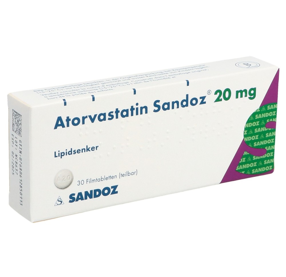 ATORVASTATINE Sandoz cpr pell 20 mg 30 pce ATORVASTATINE Sandoz cpr pell 20 mg 30 pce