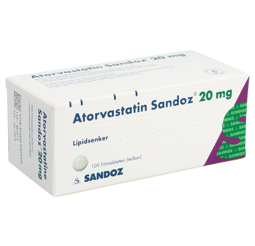 ATORVASTATINE Sandoz cpr pell 20 mg 100 pce ATORVASTATINE Sandoz cpr pell 20 mg 100 pce
