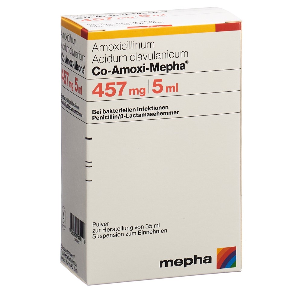 CO-AMOXI Mepha pdr 457 mg p susp fl 35 ml CO-AMOXI Mepha pdr 457 mg p susp fl 35 ml