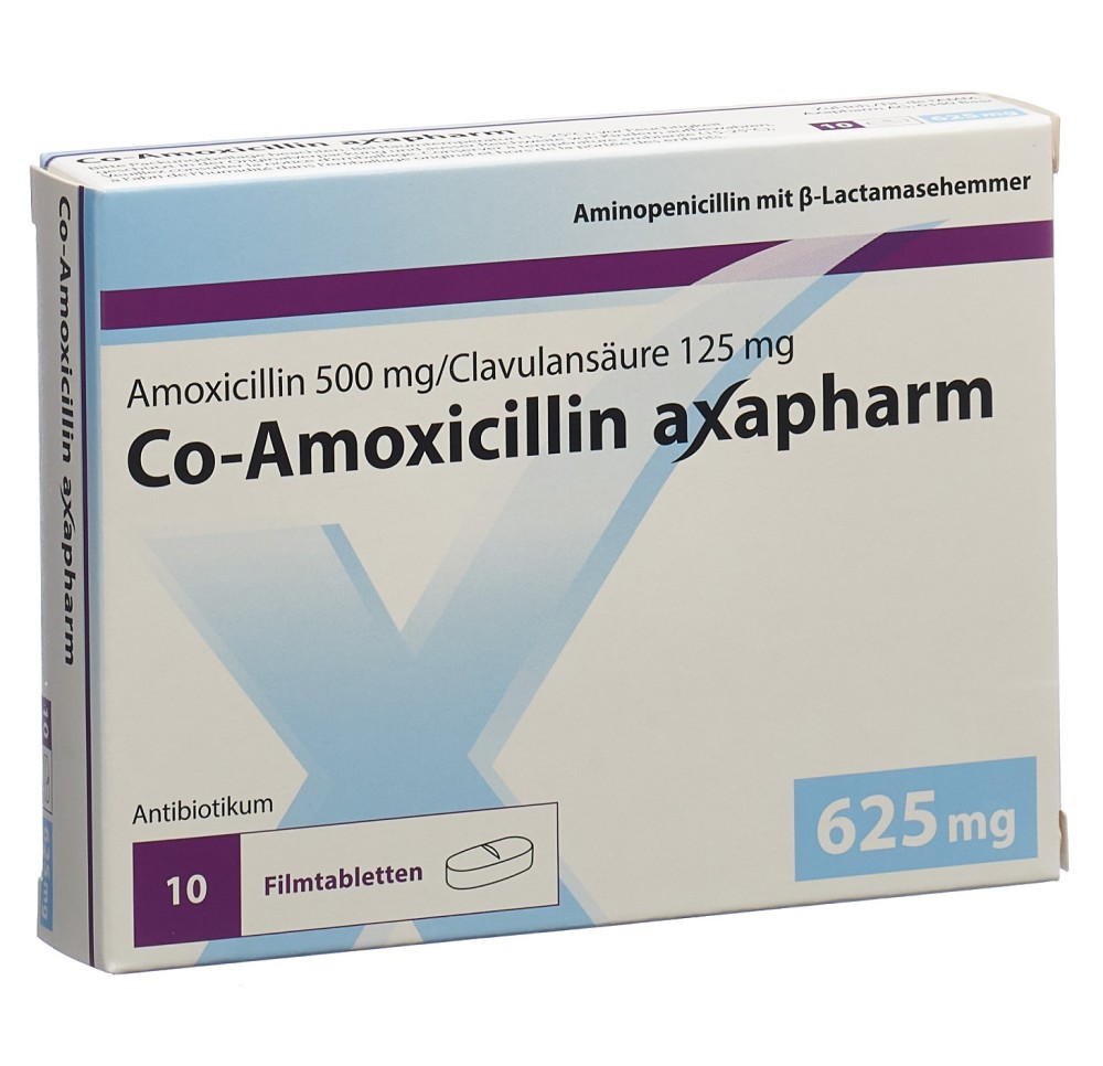 CO-AMOXICILLINE axapharm cpr pell 625 mg 10 pce CO-AMOXICILLINE axapharm cpr pell 625 mg 10 pce