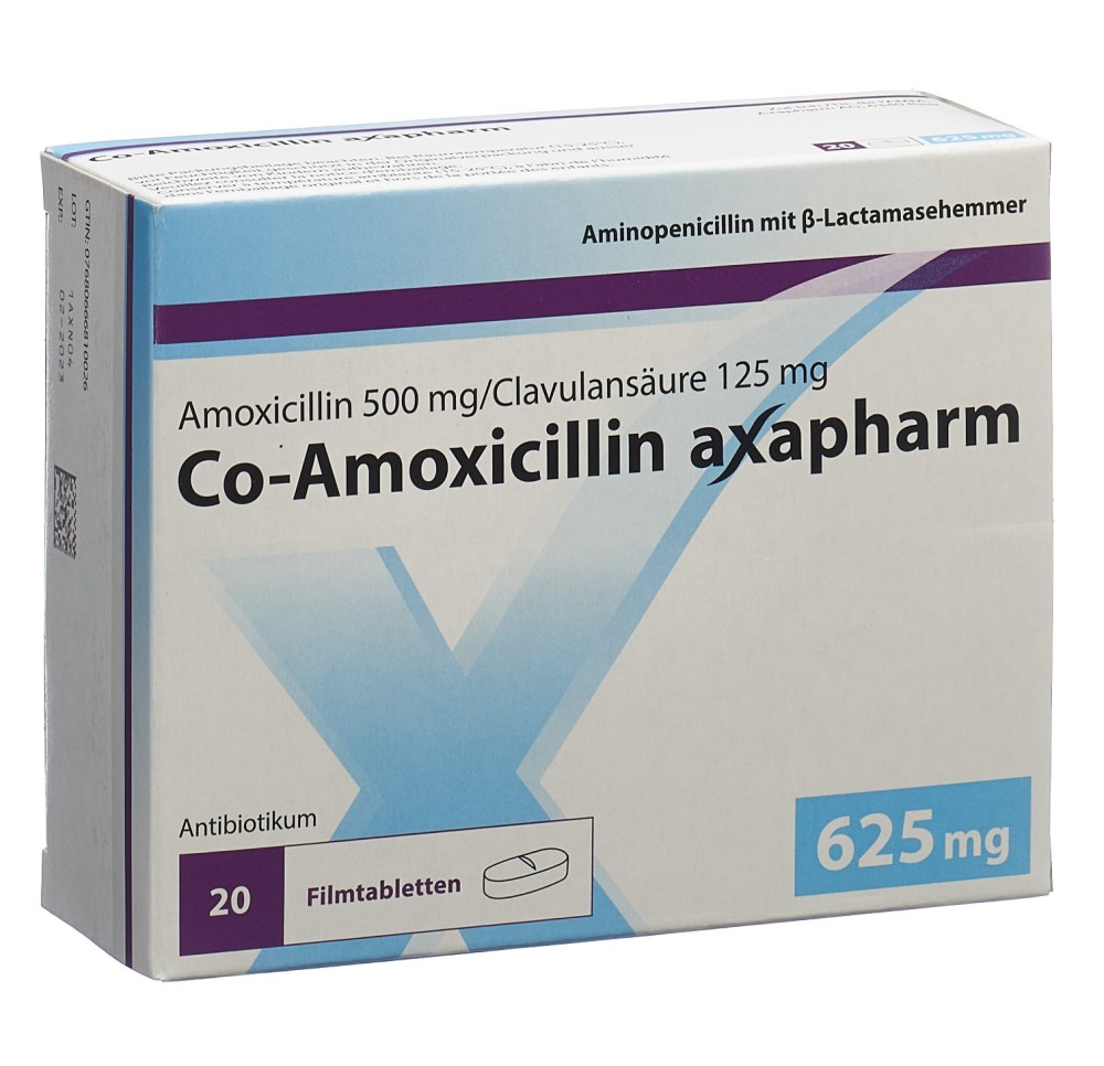 CO-AMOXICILLINE axapharm cpr pell 625 mg 20 pce