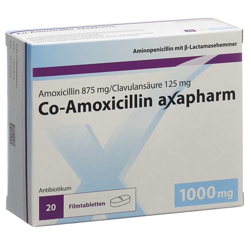 CO-AMOXICILLINE axapharm cpr pell 1000 mg 20 pce