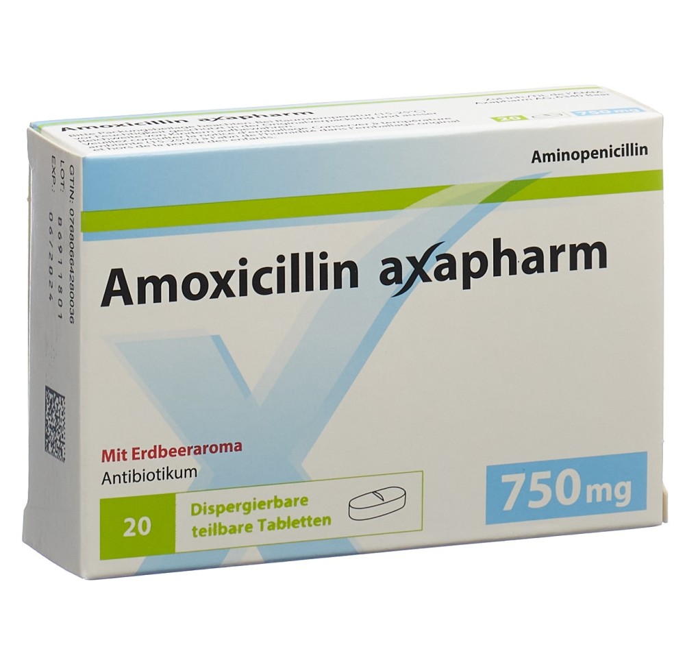 AMOXICILLINE axapharm cpr disp 750 mg 20 pce
