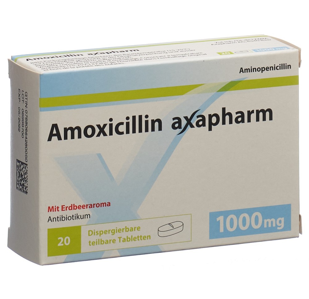 AMOXICILLINE axapharm cpr disp 1000 mg 20 pce