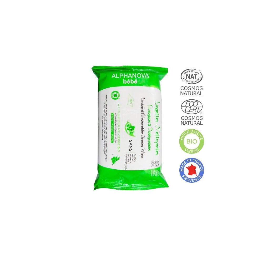 ALPHANOVA BB lingettes nett huile olive 60 pce ALPHANOVA BB lingettes nett huile olive 60 pce
