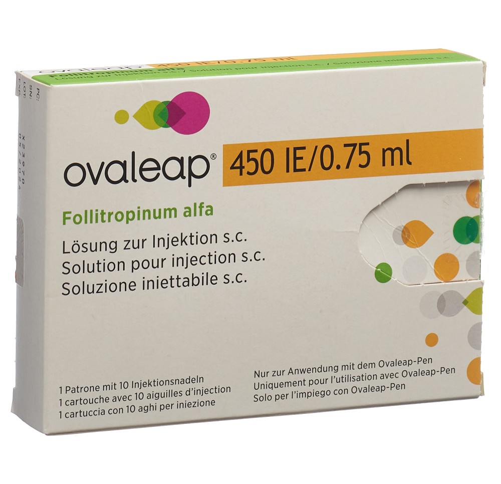 OVALEAP sol inj 450 UI/0.75ml cartouche av 10 aigu