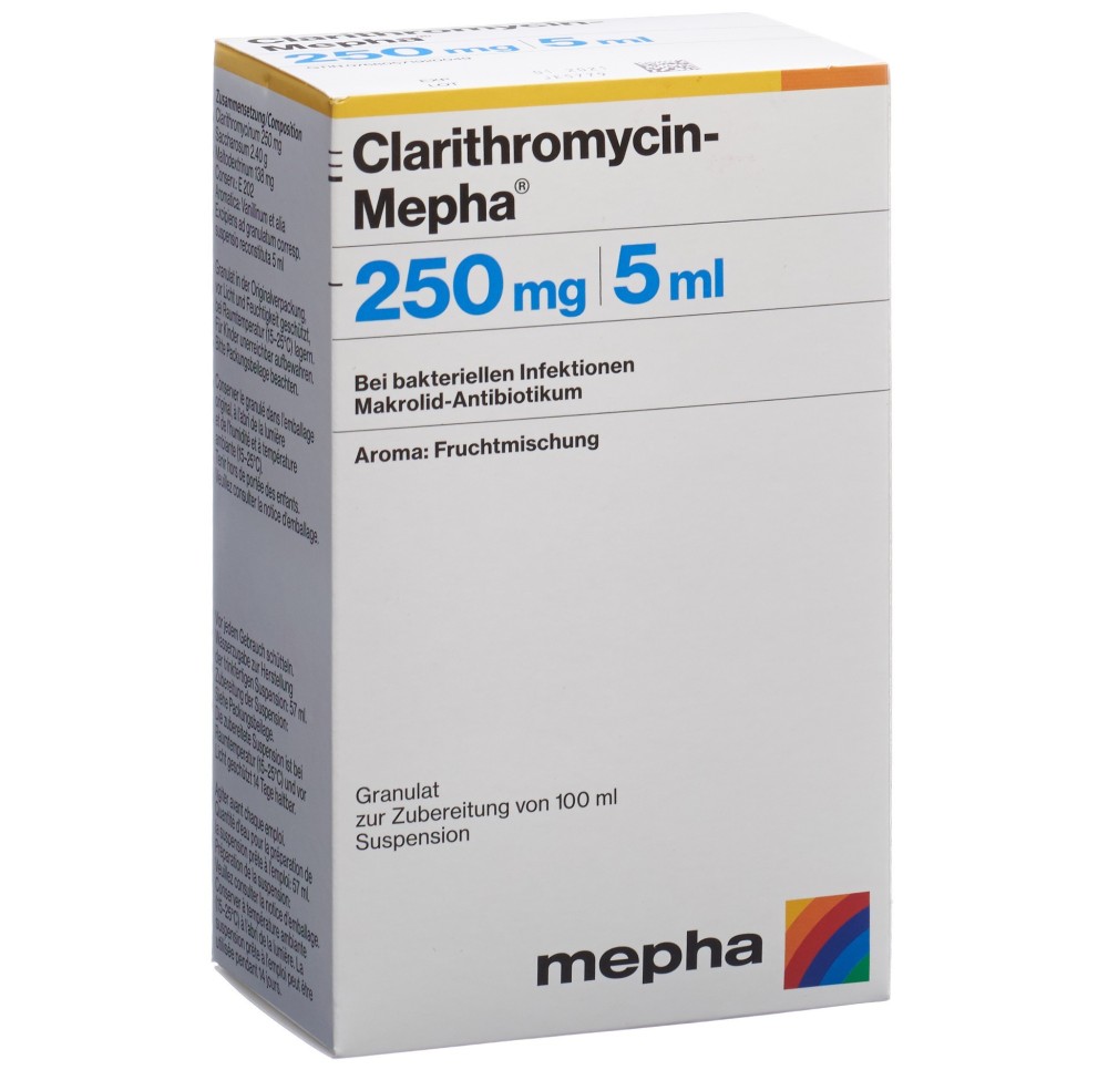 CLARITHROMYCIN Mepha gran 250 mg/5ml p susp 100 ml CLARITHROMYCIN Mepha gran 250 mg/5ml p susp 100 ml