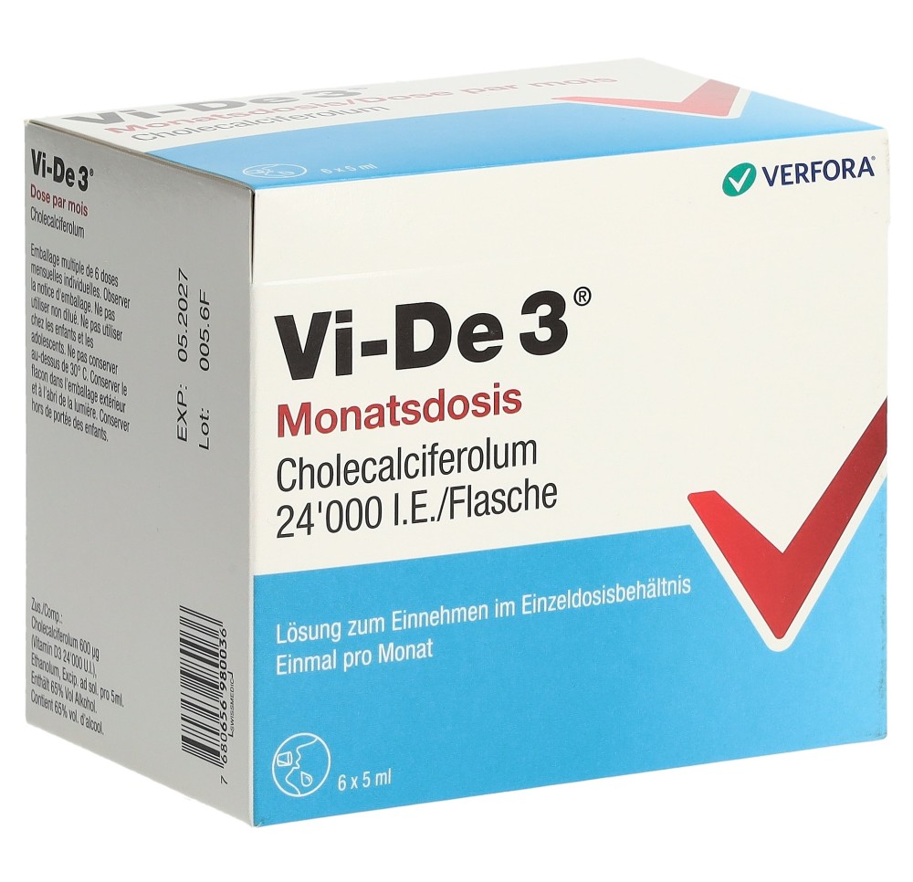 VI-DE 3 dose par mois sol 24000 UI/5ml 6 fl 5 ml VI-DE 3 dose par mois sol 24000 UI/5ml 6 fl 5 ml