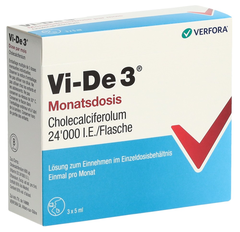 VI-DE 3 dose par mois sol 24000 UI/5ml 3 fl 5 ml VI-DE 3 dose par mois sol 24000 UI/5ml 3 fl 5 ml