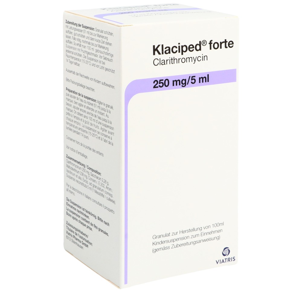 KLACIPED Forte gran 250 mg/5ml p susp fl 100 ml KLACIPED Forte gran 250 mg/5ml p susp fl 100 ml