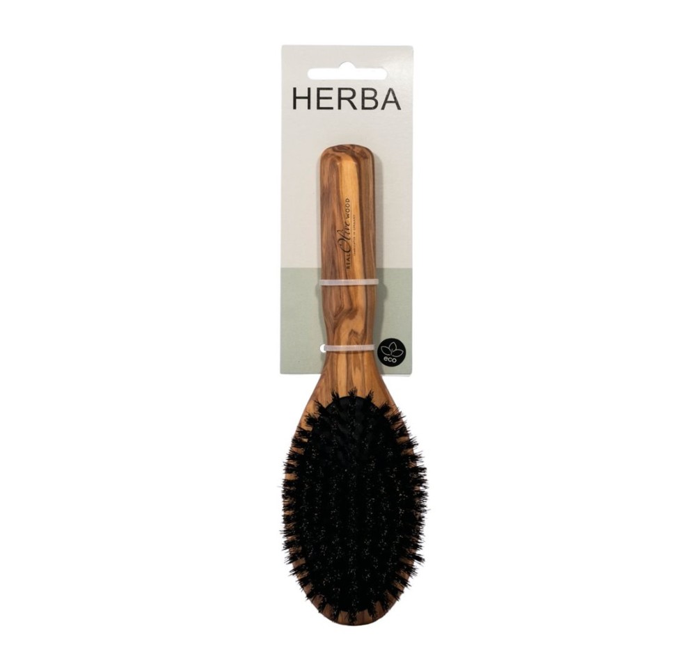 HERBA brosse bois olive poils sangl pneumat ovale