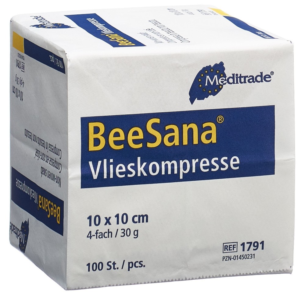 BEESANA Compr n-tissé 10x10cm 30g/m2 4p 100 pce