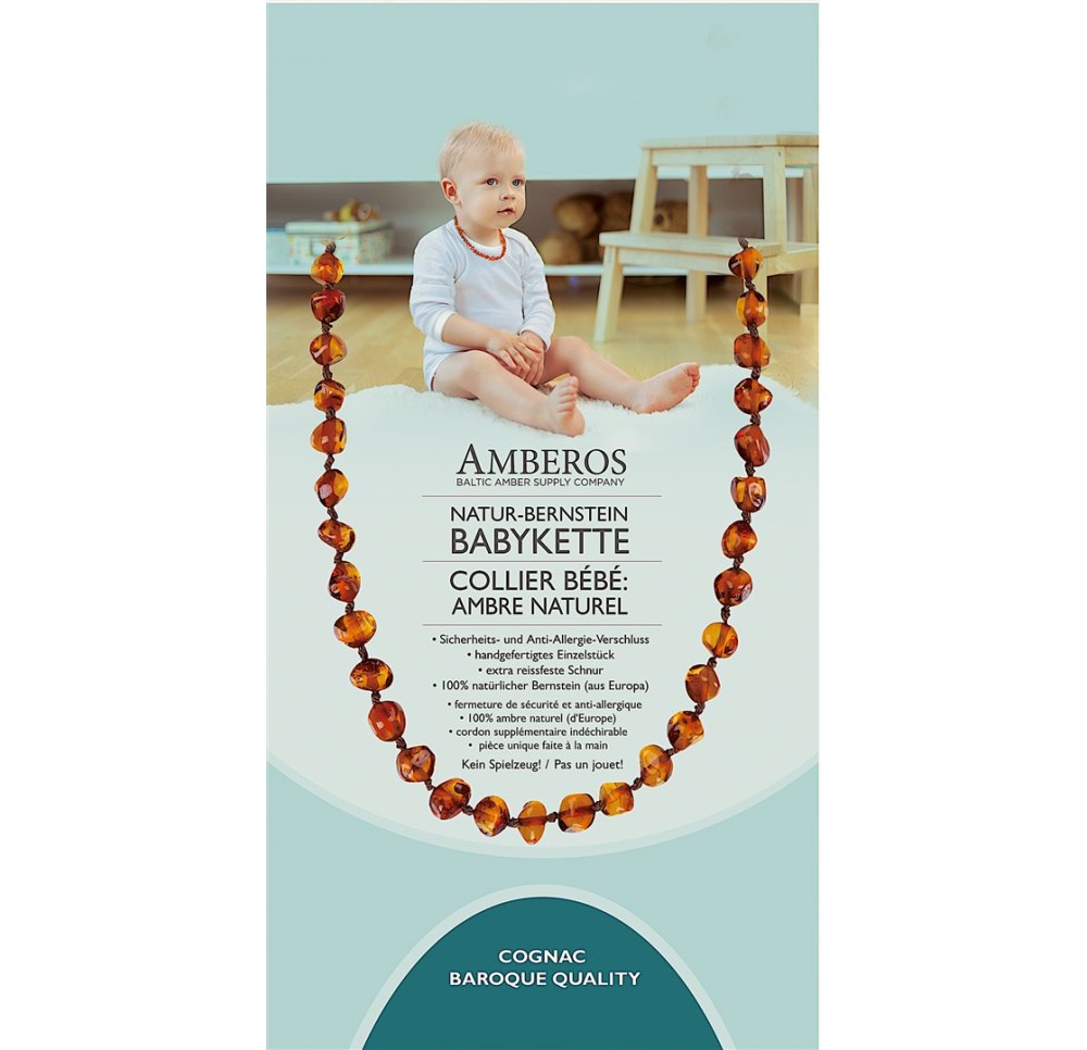 AMBEROS collier bébé ambre naturel baro cognac AMBEROS collier bébé ambre naturel baro cognac