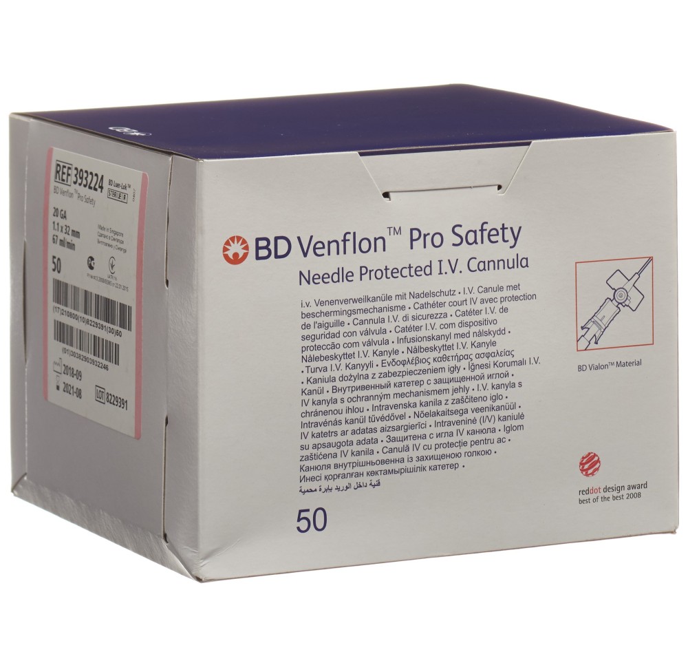 BD VENFLON pro safety 20G 1.1x32mm rose 50 pce