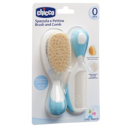 CHICCO brosse et peigne soie naturelle li bl  0m+
