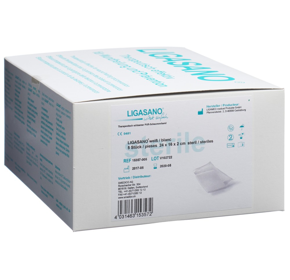 LIGASANO compresse mousse 24x16x2cm stér 5 pce LIGASANO compresse mousse 24x16x2cm stér 5 pce