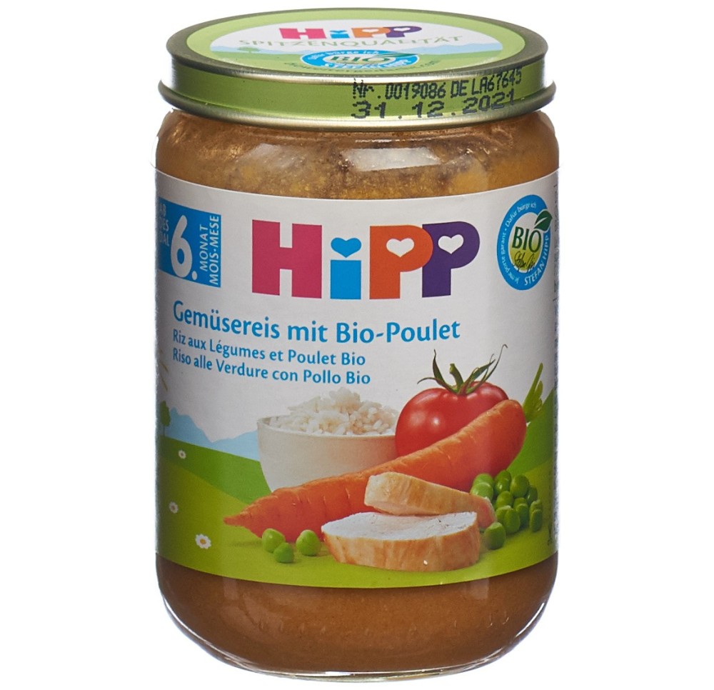 HIPP riz aux légumes et poulet bio verre 190 g HIPP riz aux légumes et poulet bio verre 190 g