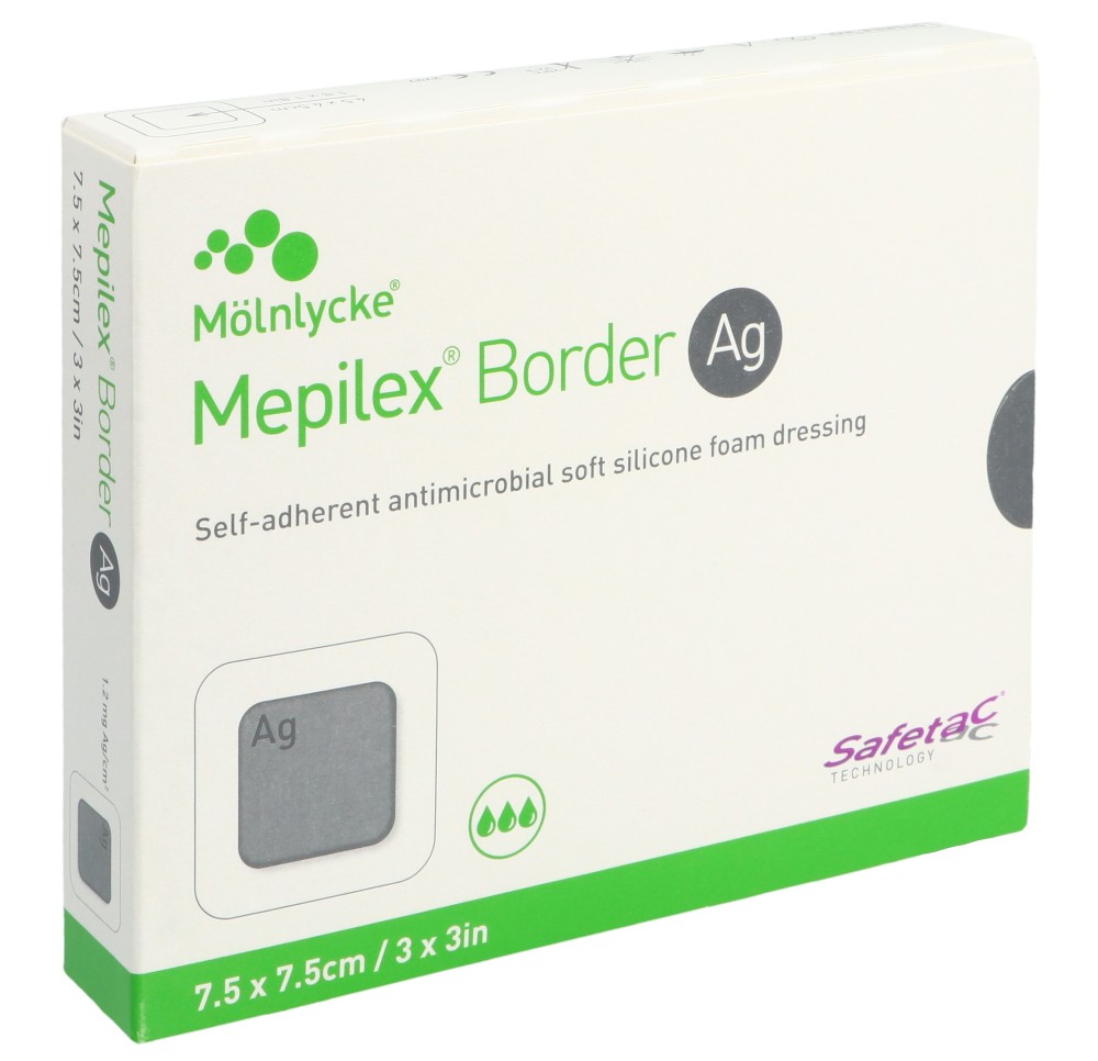 MEPILEX Ag Border pans hydrocell 7.5x7.5cm 5 pce