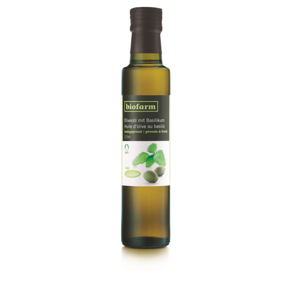 BIOFARM huile olive avec basilic bourgeon 250 ml