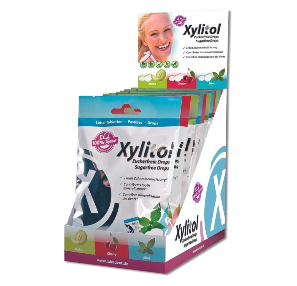 MIRADENT Xylitol Drops display ass 12pce