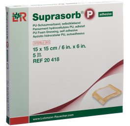 SUPRASORB P pansement mousse 15x15cm adhé 5 pce