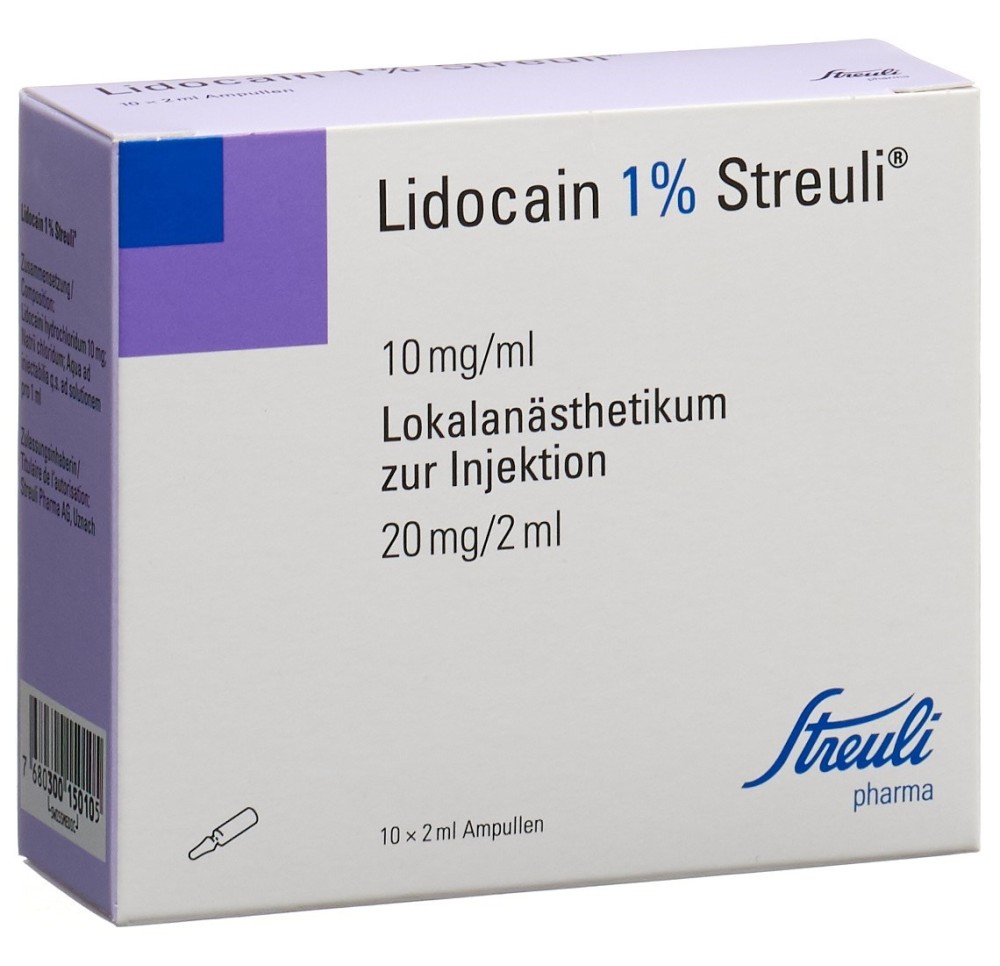 LIDOCAÏNE Streuli 1% 20 mg/2ml 10 amp 2 ml LIDOCAÏNE Streuli 1% 20 mg/2ml 10 amp 2 ml