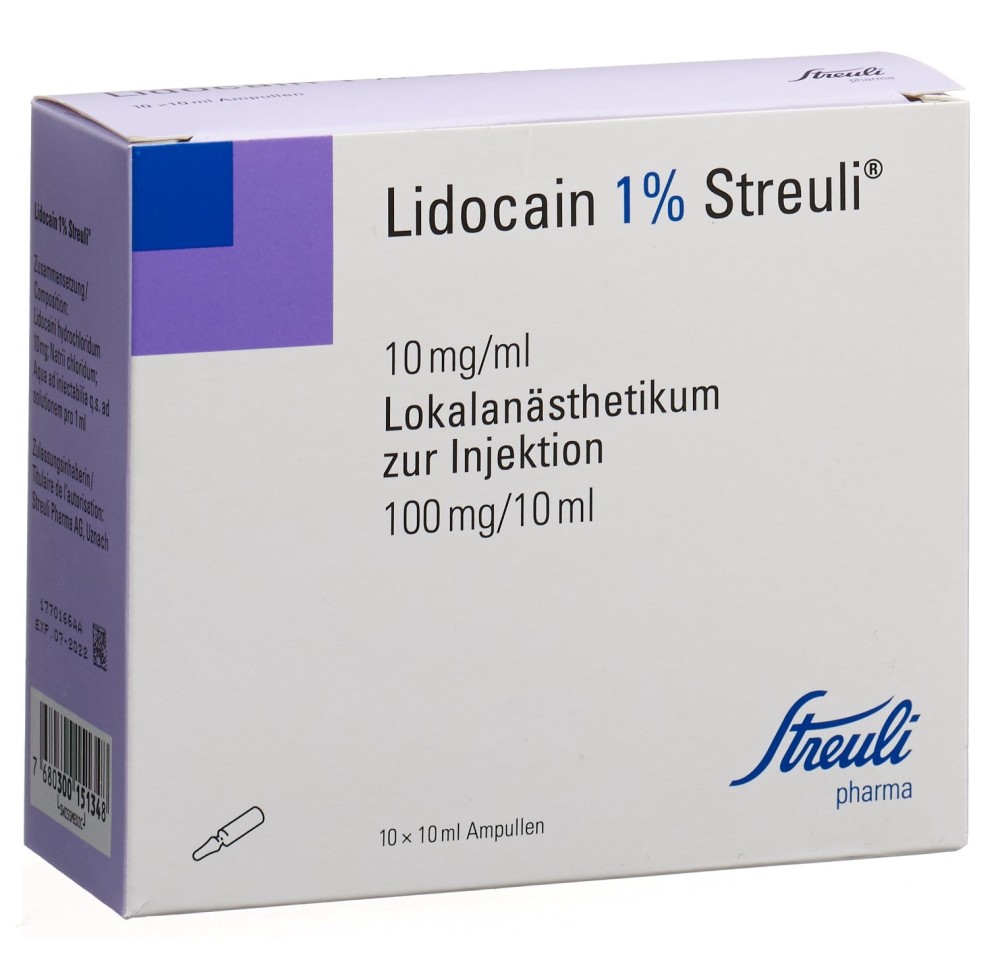 LIDOCAÏNE Streuli 1% 100 mg/10ml 10 amp 10 ml