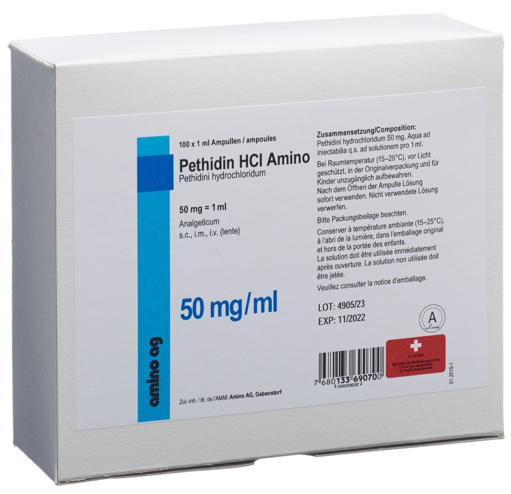 PETHIDINE HCL Amino 50 mg/ml 100 amp 1 ml PETHIDINE HCL Amino 50 mg/ml 100 amp 1 ml