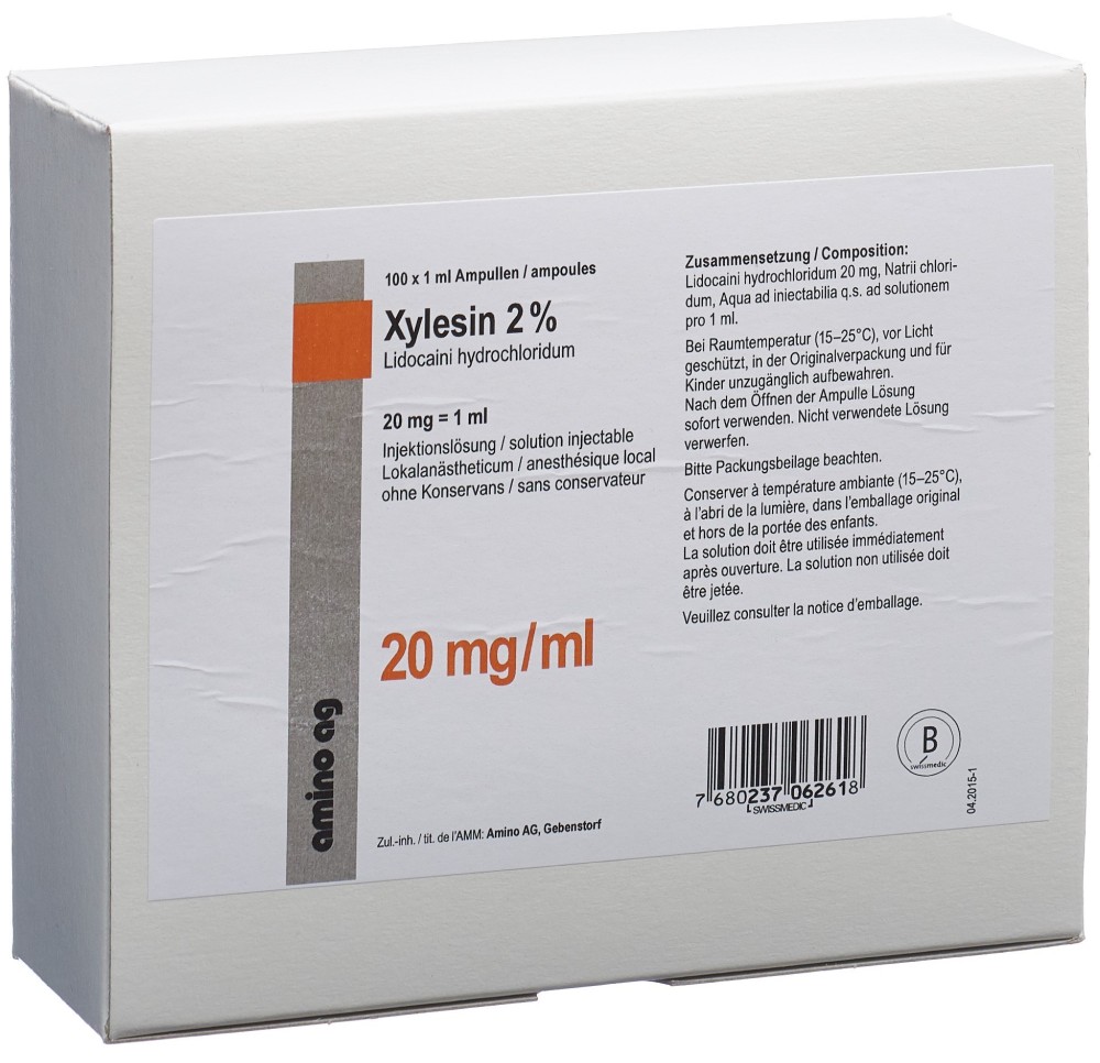 XYLESINE sol inj 20 mg/ml 100 amp 1 ml XYLESINE sol inj 20 mg/ml 100 amp 1 ml