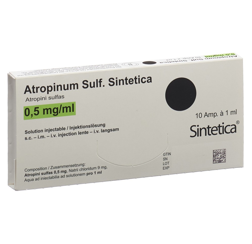 ATROPINUM SULF Sintetica 0.5 mg/ml 10 amp 1 ml ATROPINUM SULF Sintetica 0.5 mg/ml 10 amp 1 ml