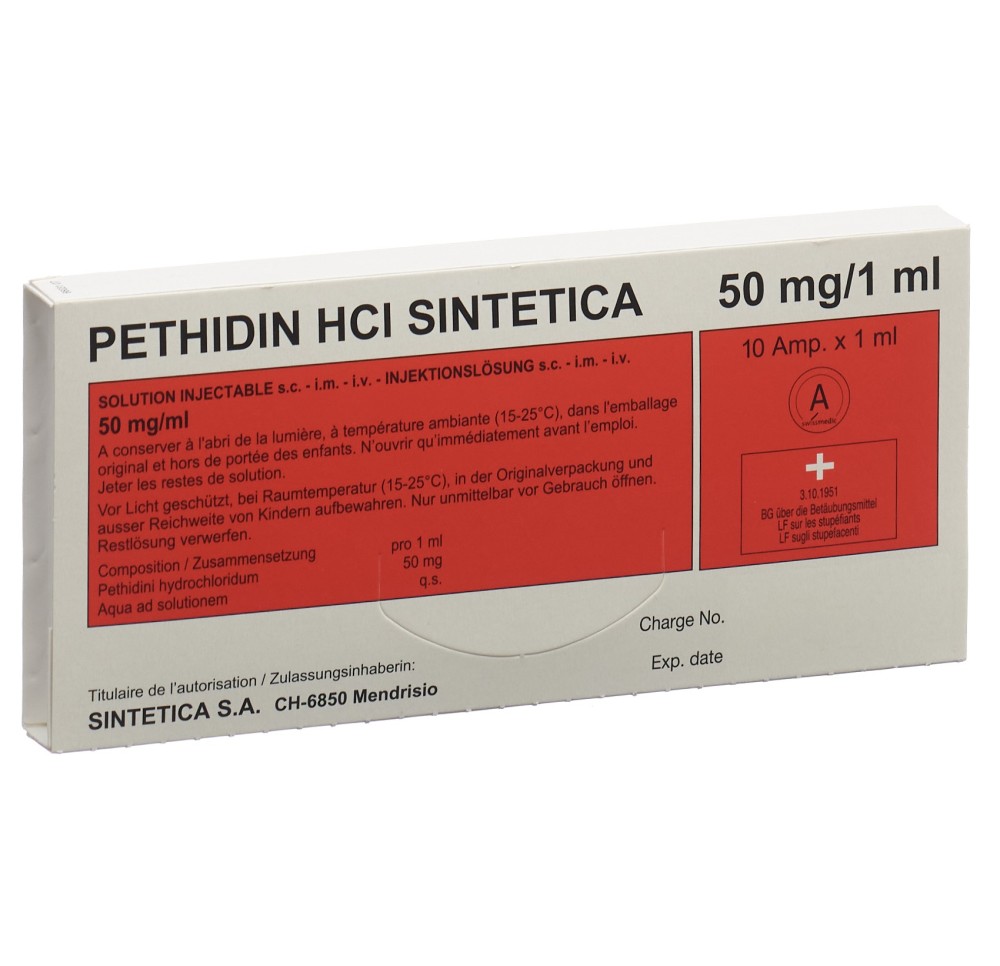 PETHIDINE HCL Sintetica 50 mg/ml 10 amp 1 ml PETHIDINE HCL Sintetica 50 mg/ml 10 amp 1 ml