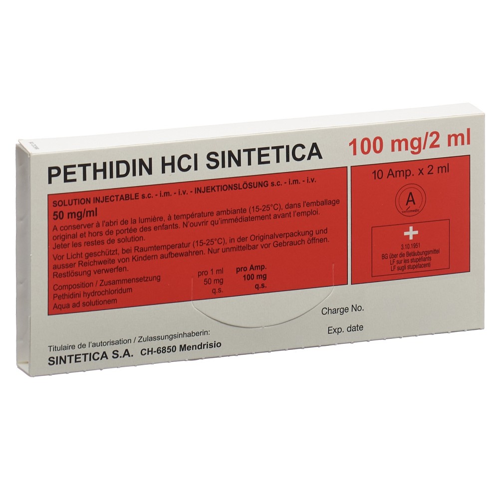 PETHIDINE HCL Sintetica 100 mg/2ml 10 amp 2 ml PETHIDINE HCL Sintetica 100 mg/2ml 10 amp 2 ml