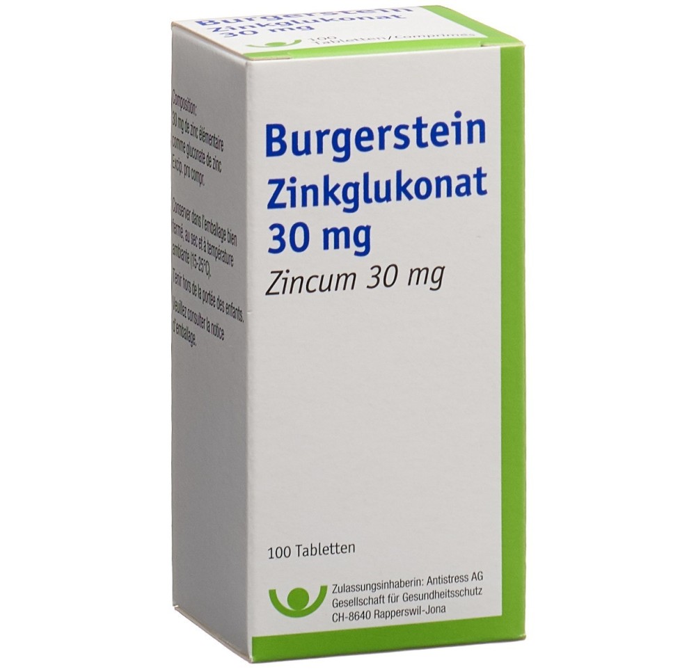 BURGERSTEIN Gluconate de zinc cpr 30 mg 100 pce BURGERSTEIN Gluconate de zinc cpr 30 mg 100 pce