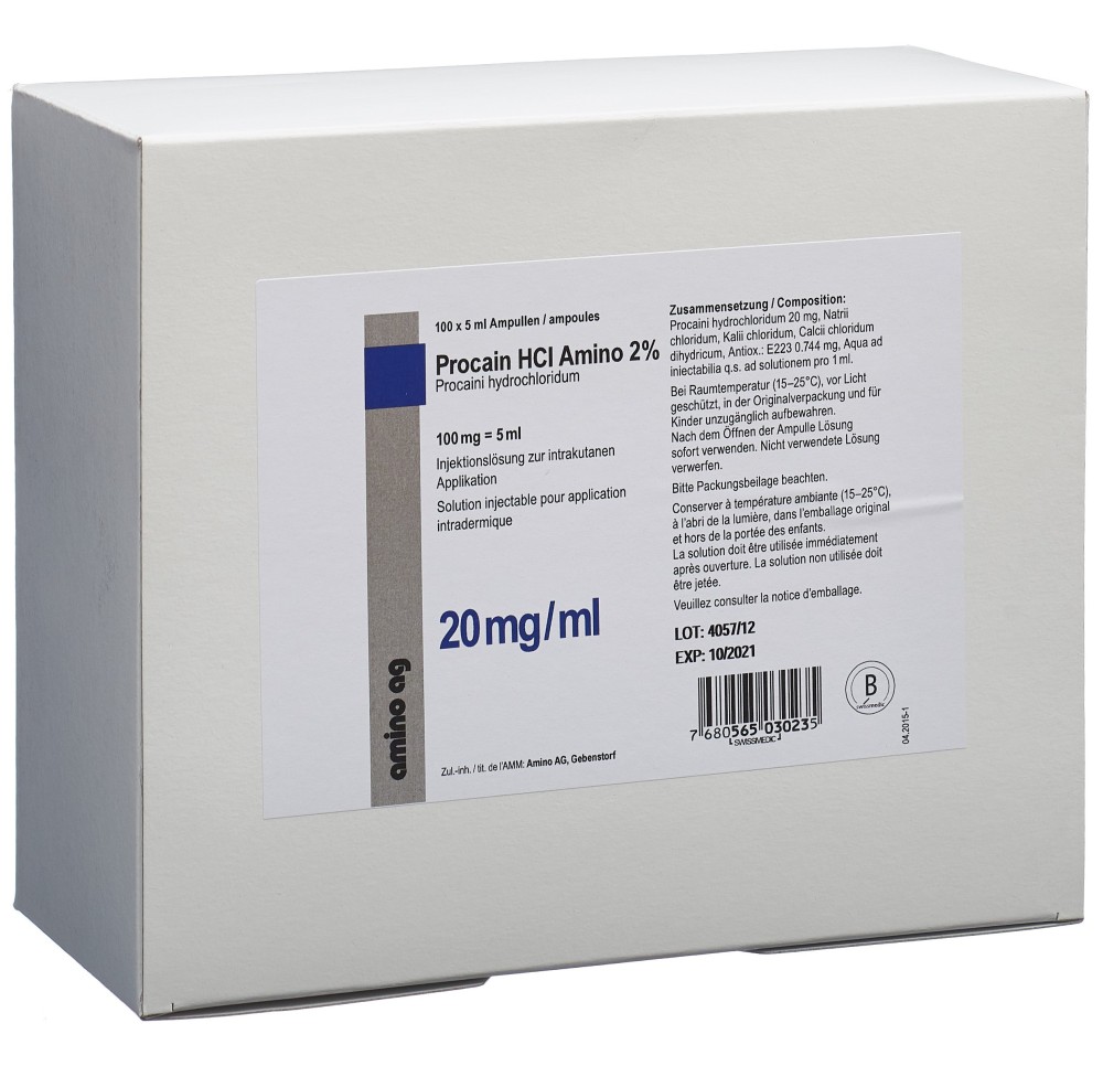 PROCAINE HCL Amino 100 mg/5ml 100 amp 5 ml PROCAINE HCL Amino 100 mg/5ml 100 amp 5 ml