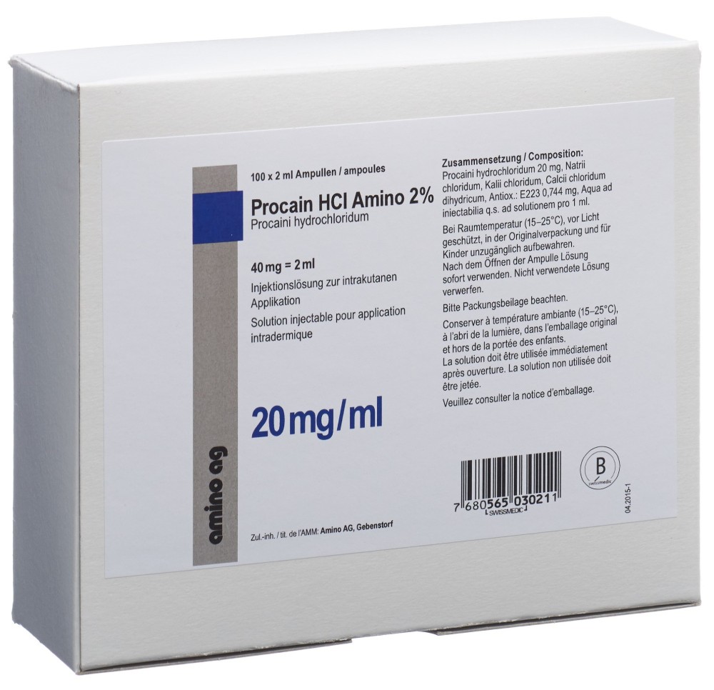 PROCAINE HCL Amino 40 mg/2ml 100 amp 2 ml PROCAINE HCL Amino 40 mg/2ml 100 amp 2 ml
