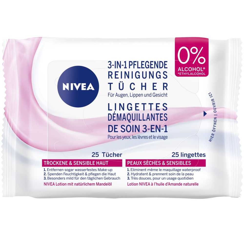 NIVEA lingettes démaquill de soin 25 pce NIVEA lingettes démaquill de soin 25 pce