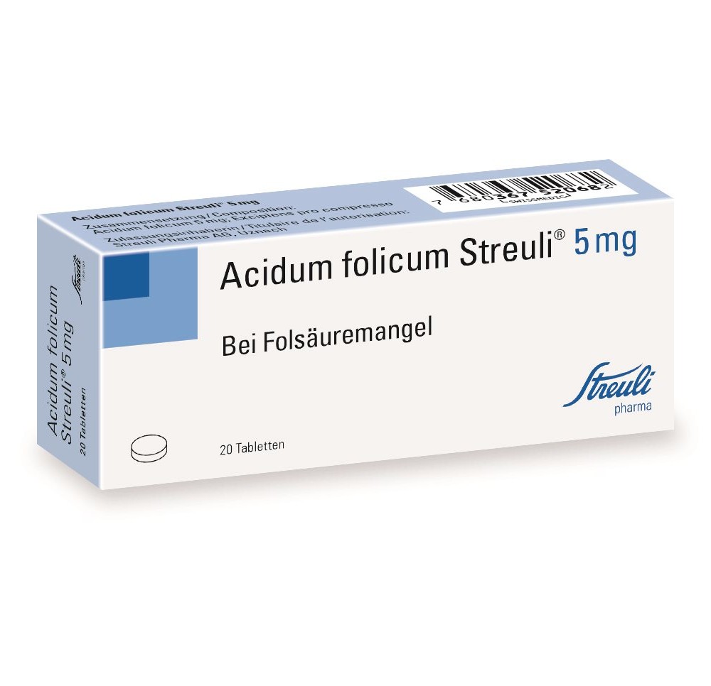 ACIDUM FOLICUM Streuli cpr 5 mg 20 pce ACIDUM FOLICUM Streuli cpr 5 mg 20 pce