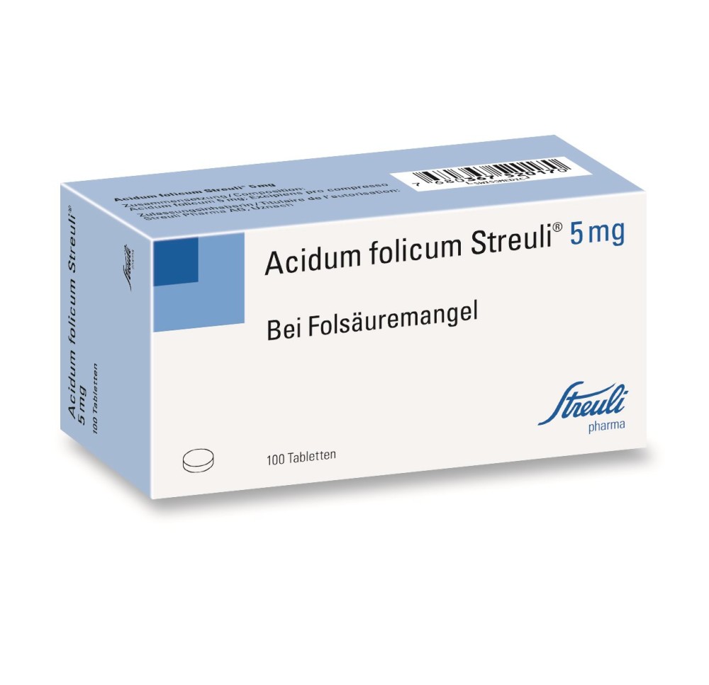 ACIDUM FOLICUM Streuli cpr 5 mg 100 pce ACIDUM FOLICUM Streuli cpr 5 mg 100 pce