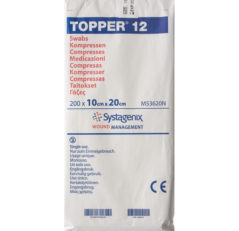 Topper 12 compresses NW 10x20cm non stériles 200 pce