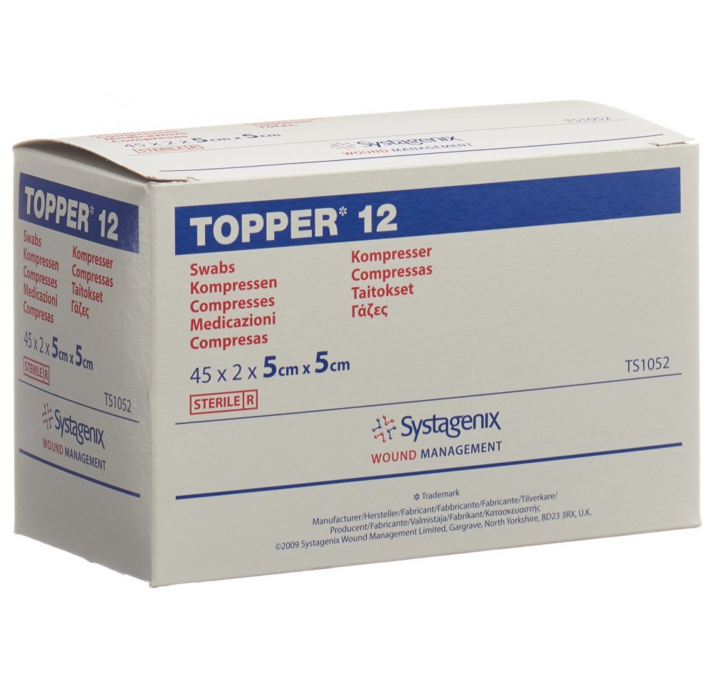 Topper 12 compresses NW 5x5cm stériles 45 sach 2 pce