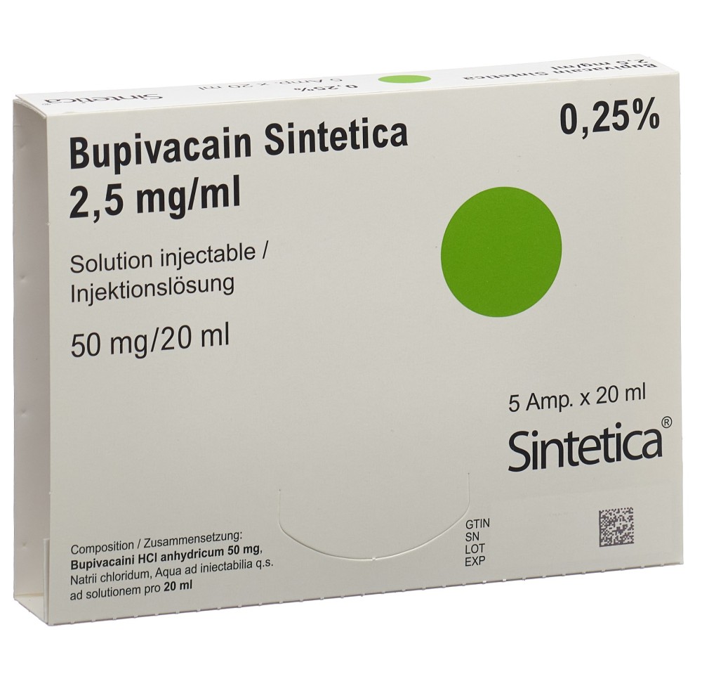 BUPIVACAIN Sintetica sol inj 2.5 mg/ml 5 amp 20 ml BUPIVACAIN Sintetica sol inj 2.5 mg/ml 5 amp 20 ml