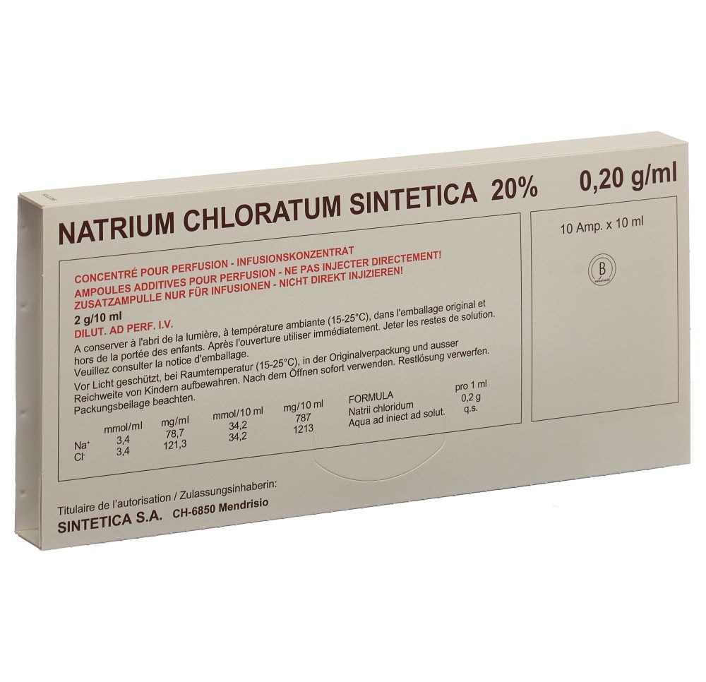 NACL Sintetica conc perf 20 % 10ml amp 10 pce NACL Sintetica conc perf 20 % 10ml amp 10 pce