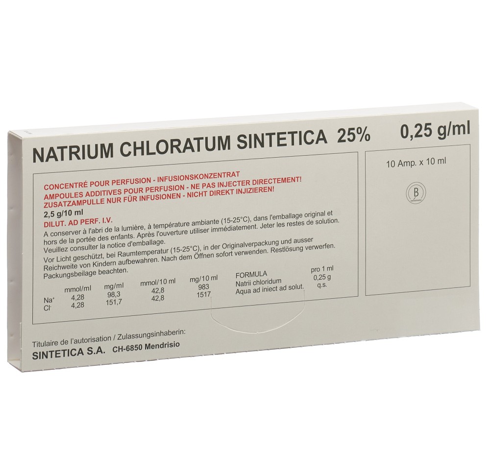 NACL Sintetica conc perf 25 % 10ml amp 10 pce NACL Sintetica conc perf 25 % 10ml amp 10 pce