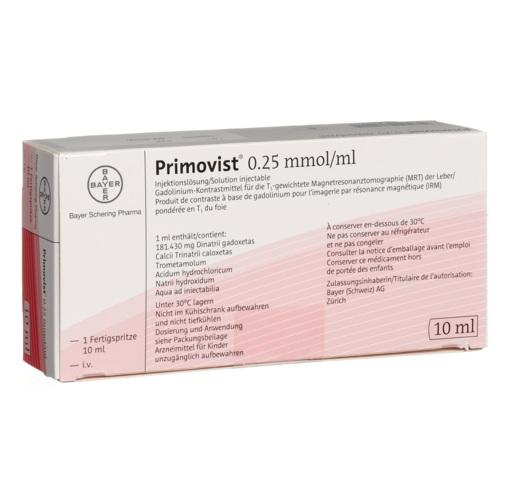 PRIMOVIST sol inj 0.25 mmol/ml ser prê 10 ml PRIMOVIST sol inj 0.25 mmol/ml ser prê 10 ml
