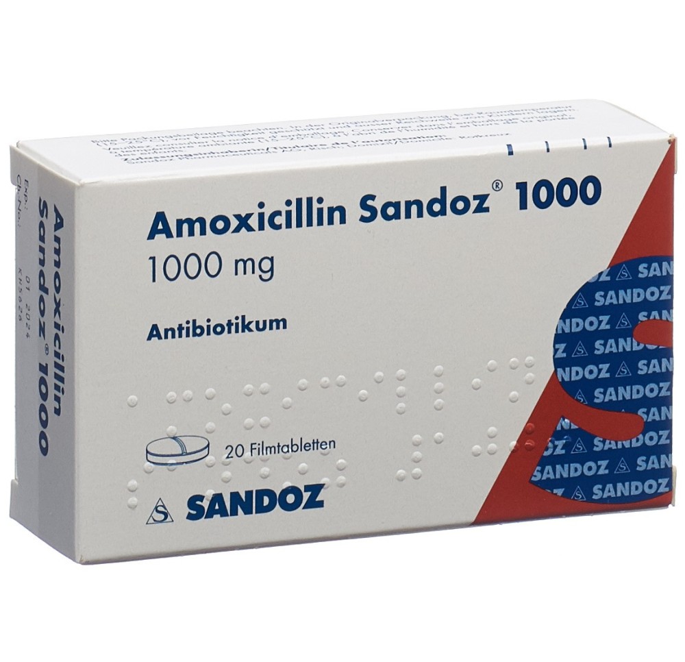 AMOXICILLINE Sandoz cpr pell 1000 mg 20 pce AMOXICILLINE Sandoz cpr pell 1000 mg 20 pce