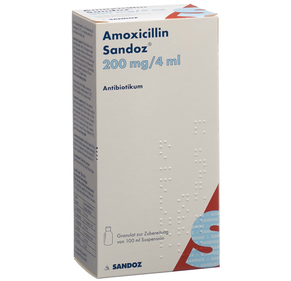 AMOXICILLINE Sandoz gran 200 mg/4ml p susp 100 ml AMOXICILLINE Sandoz gran 200 mg/4ml p susp 100 ml