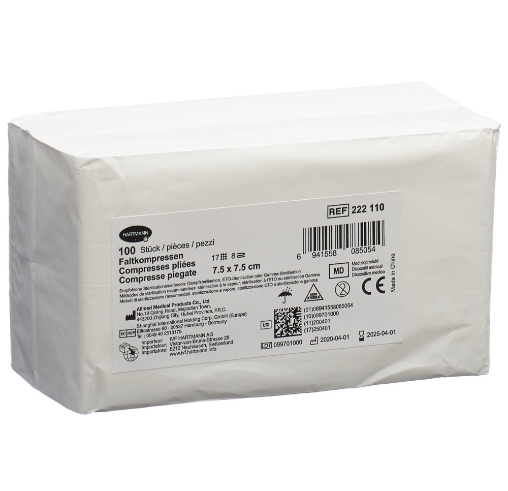 IVF compr pliées T17 7.5x7.5cm 8couche 100 pce