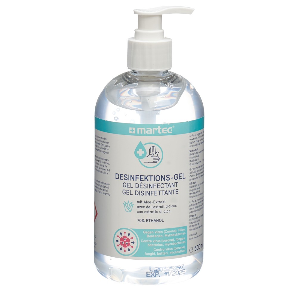 MARTEC Gel désinfectant pour mains pompe 500 ml MARTEC Gel désinfectant pour mains pompe 500 ml