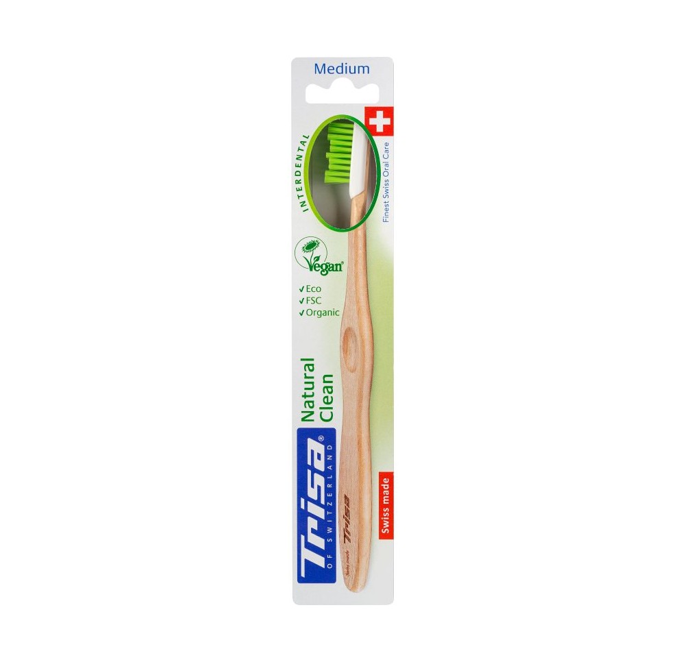 TRISA Natural Clean brosse à dents en bois medium TRISA Natural Clean brosse à dents en bois medium