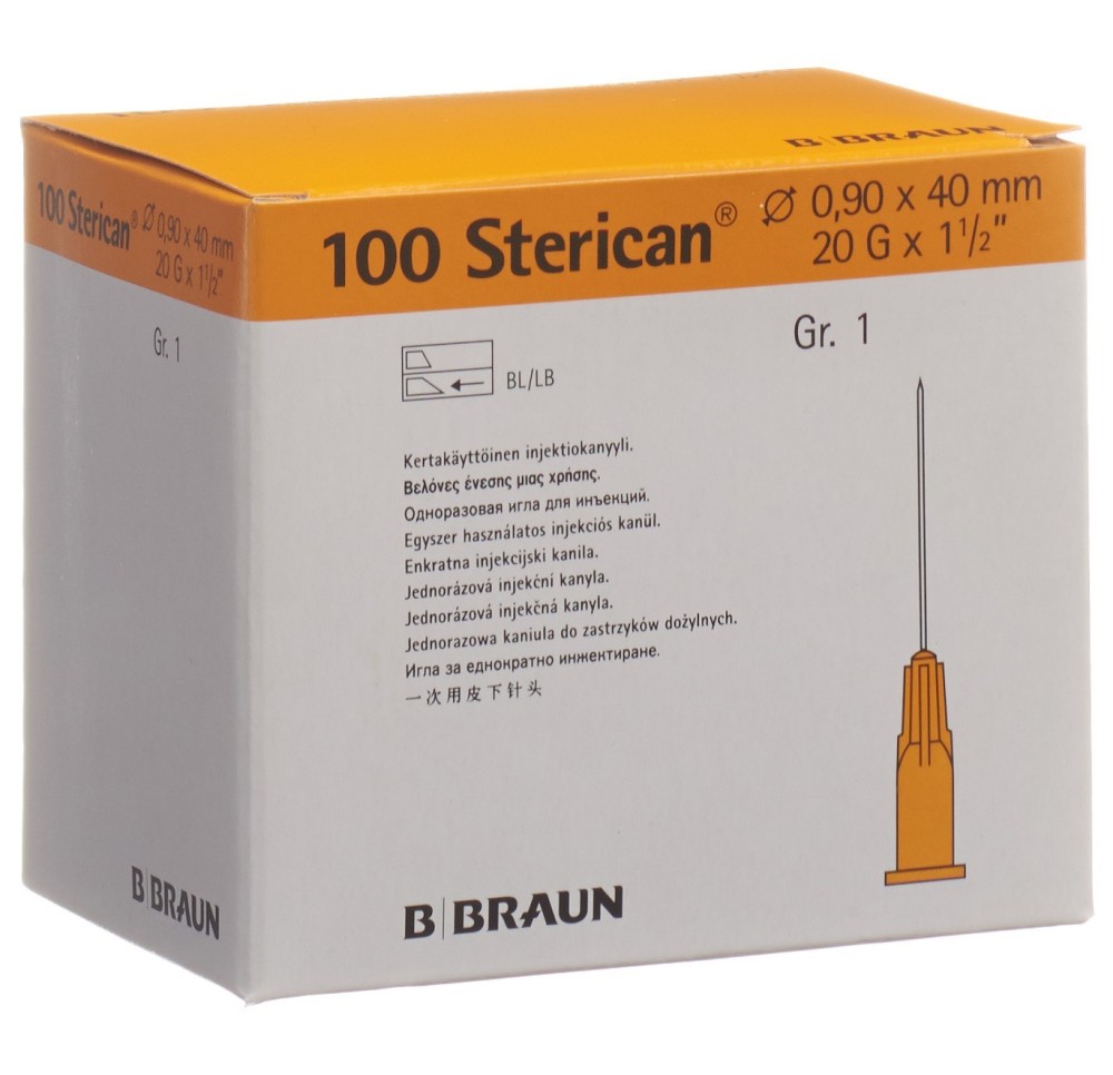 STERICAN aigui 20G 0.90x40mm jaune luer 100 pce